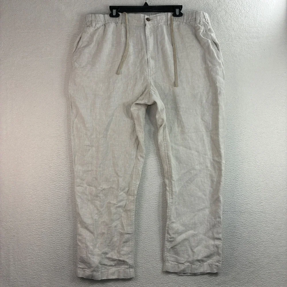Caribbean Linen Pants Men 44x30 Beige Relaxed Drawstring Beach Coastal Summer